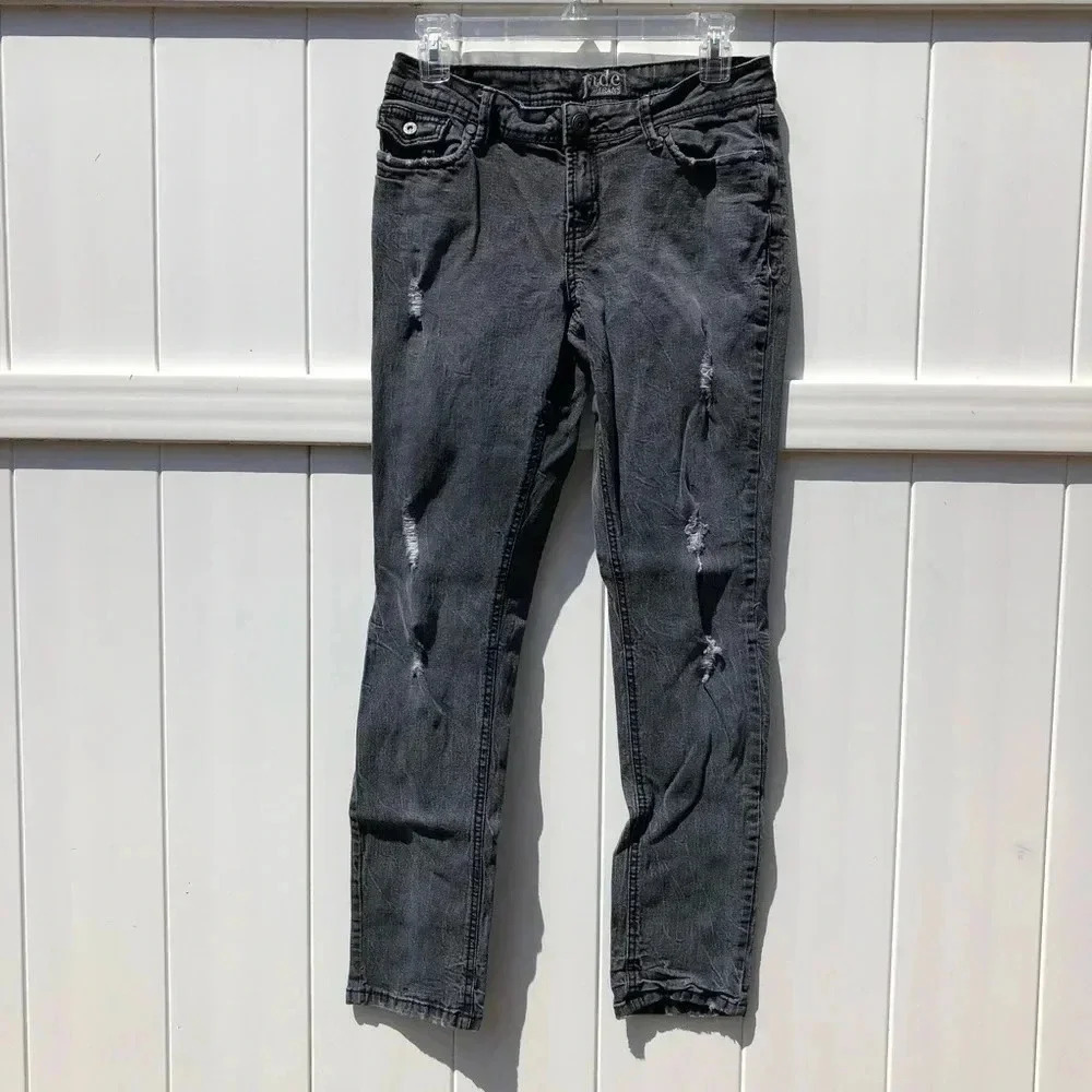 Jade Jeans Skinny Jeans Women‎ Size 9/10 Grey Distressed Whiskered Denim